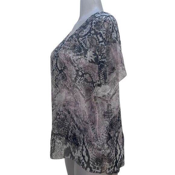 Style & Co. Blouse Women's Medium Black Tan Snakeskin Print Sheer Sleeves - Picture 8 of 12